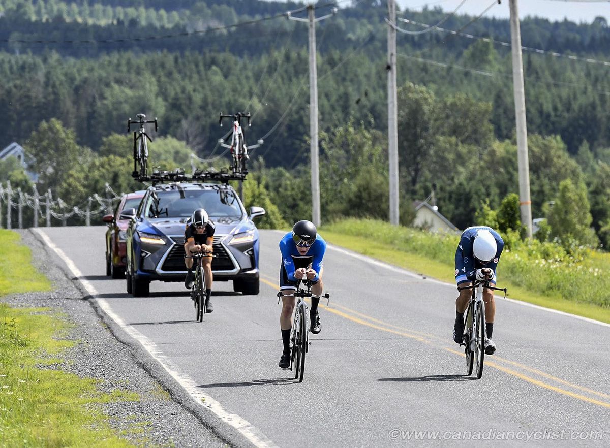 Riders catching each other on the rolling course