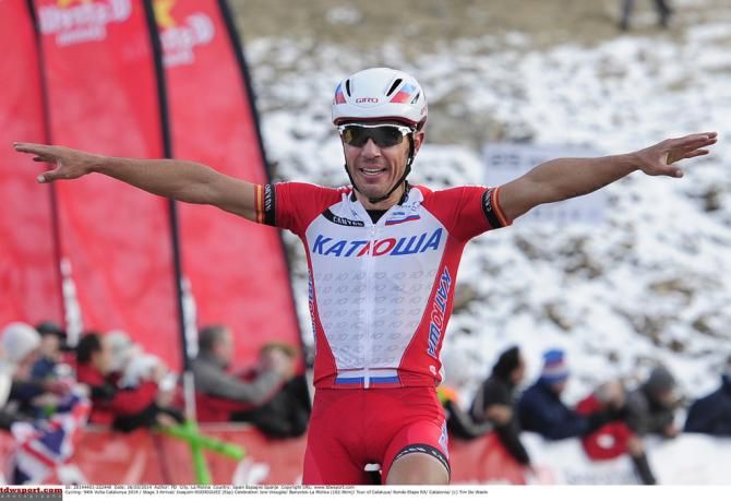 Stage 3 victor Joaquim Rodriguez (Katusha) does the aeroplane