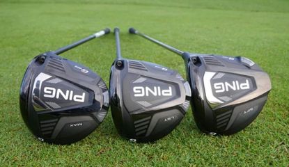 The Ping G425 Driver range is laid out on the floor