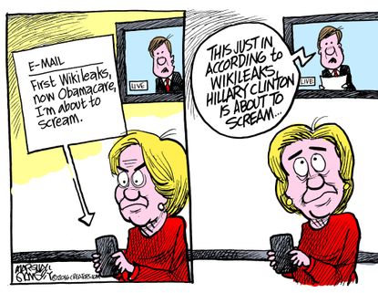 Political cartoon U.S. Hillary Clinton email Wikileaks