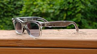 Transparent Ray-Ban Meta Smart Glasses with transitions lenses from the side