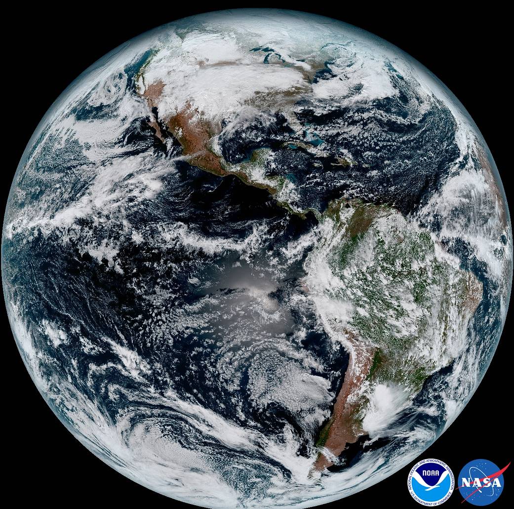 Planet Earth imaged by the NASA/NOAA satellite GOES-16.