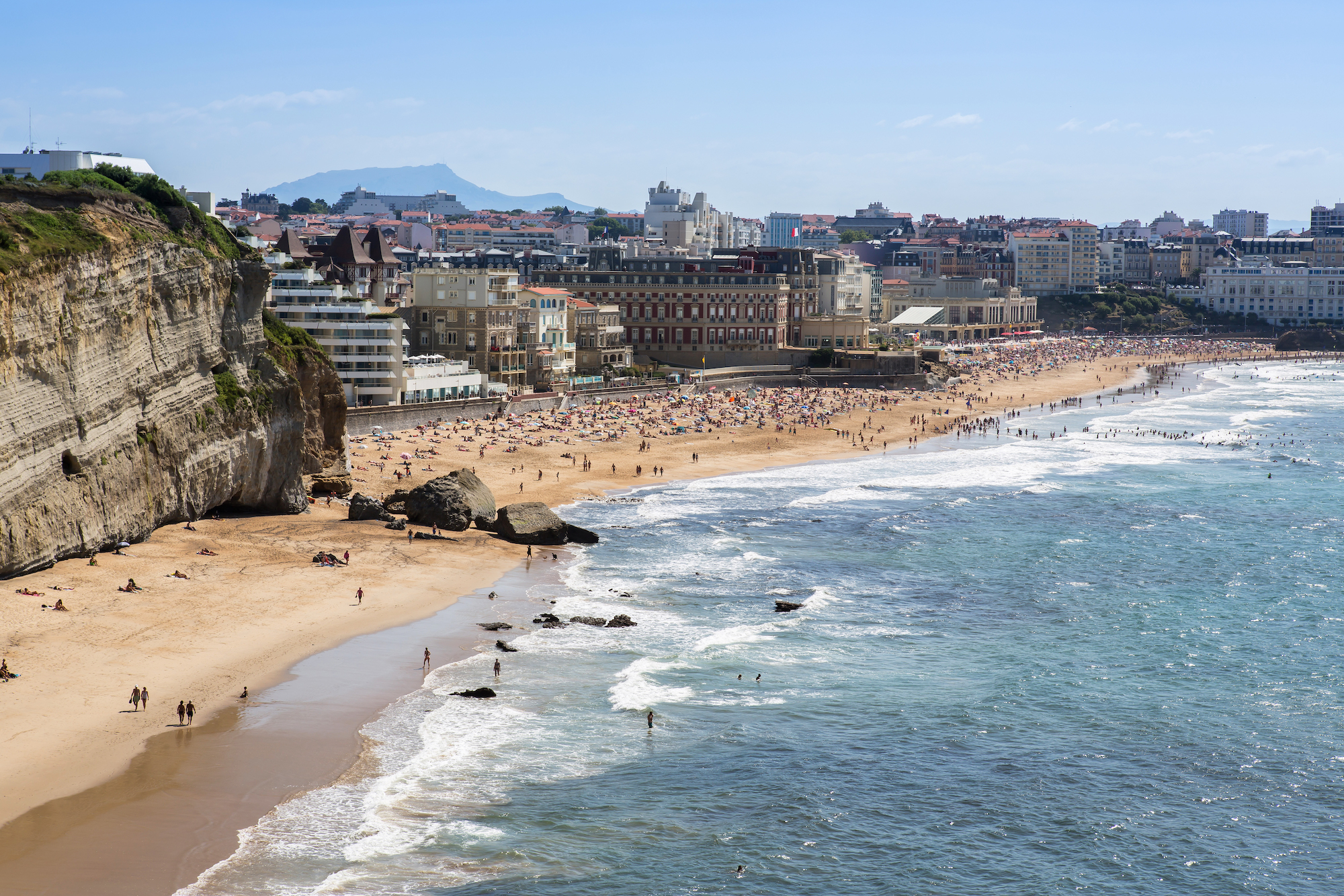A view of a beach in Biarritz, France.
