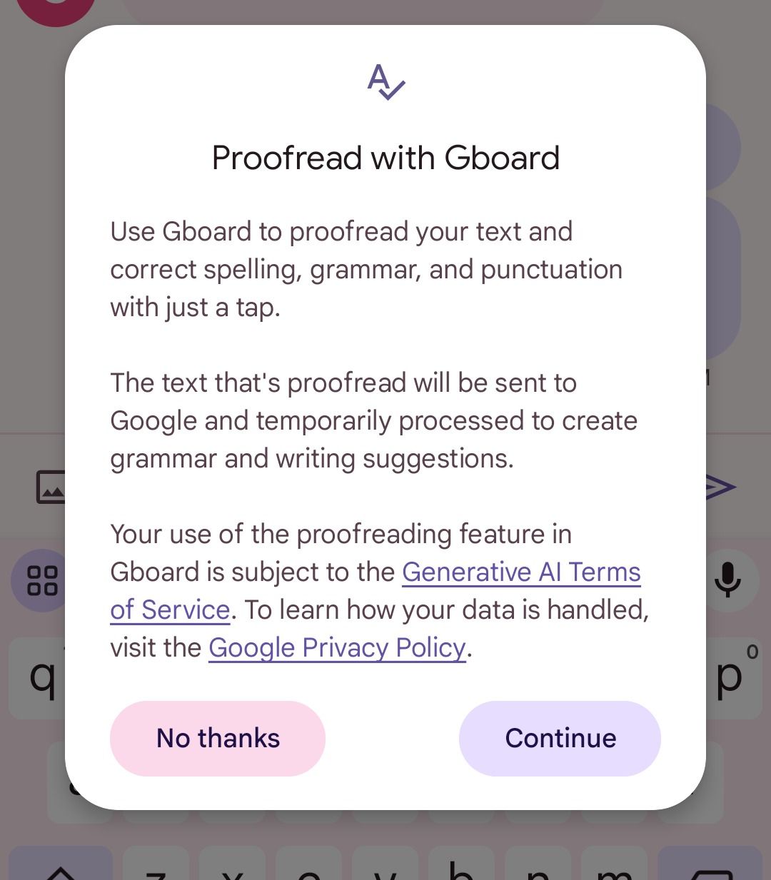 Gboard proofreading tool description