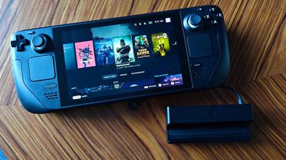 Valve Steam Deck dock next to Steam Deck