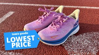 hoka clifton 9 on a running track