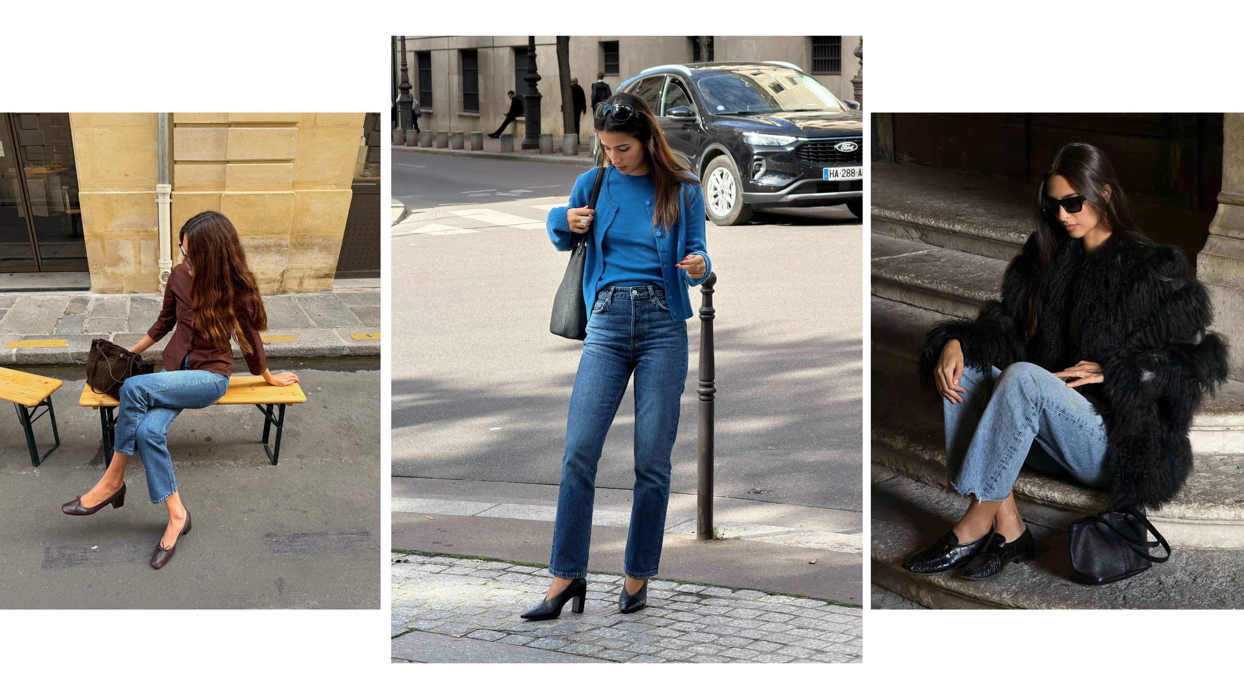 Parisian women wearing jeans and various different shoes