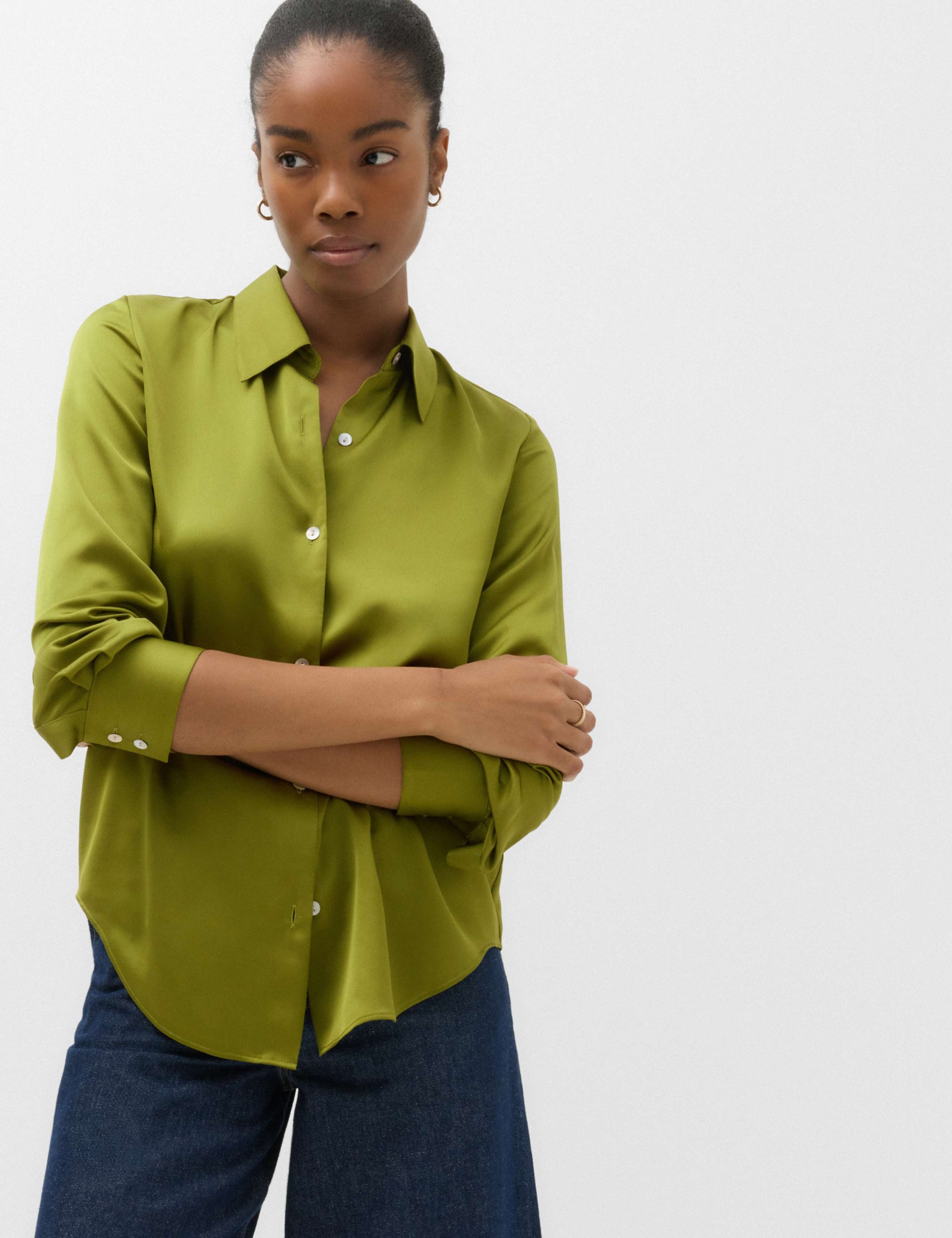 M&amp;amp;S, Satin Collared Button Through Shirt