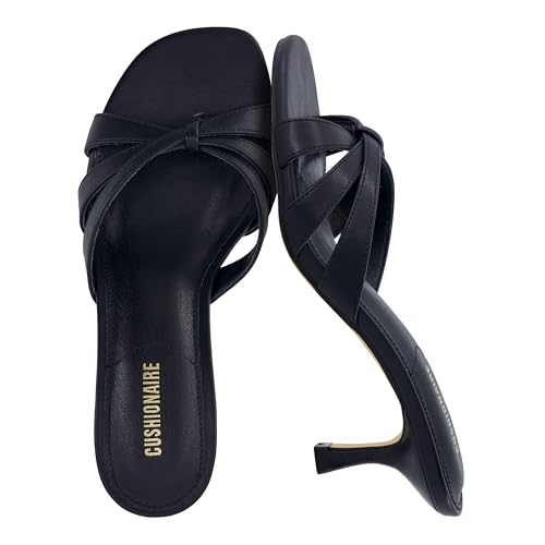 Cushionaire Malta Strappy Kitten Heels for Women, Dressy Open Toe Low Heel Sandals With Memory Foam Comfort, Black 8
