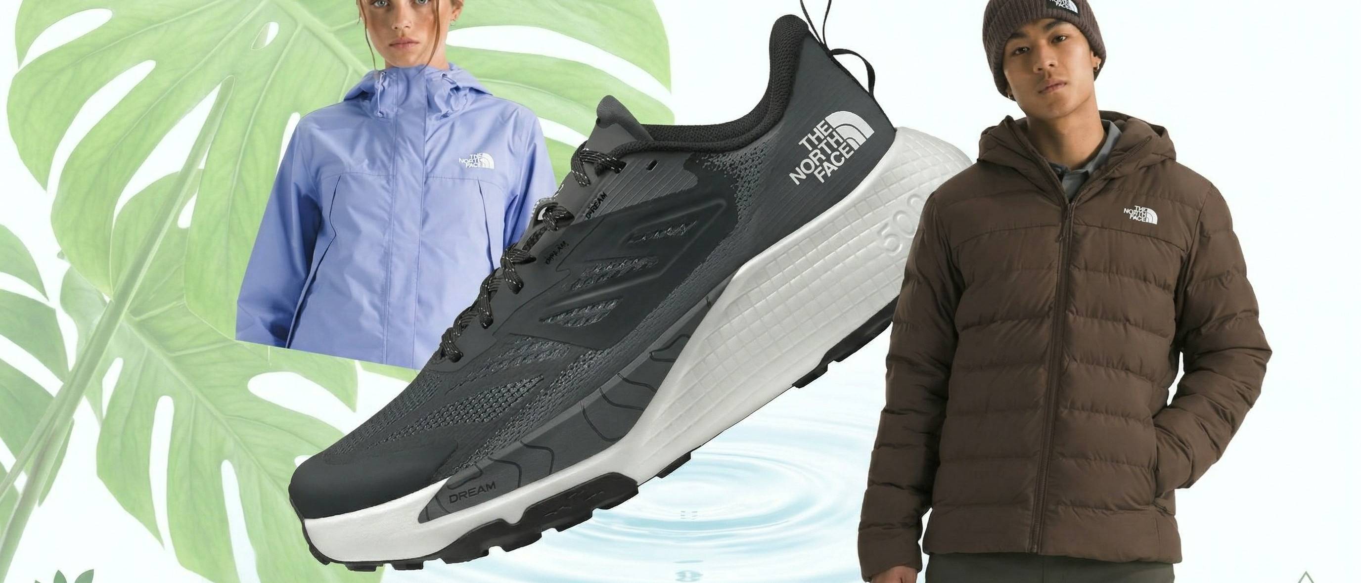 Compilation of The North Face jackets and running shoes