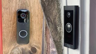 Blink and Ring video doorbells side by side