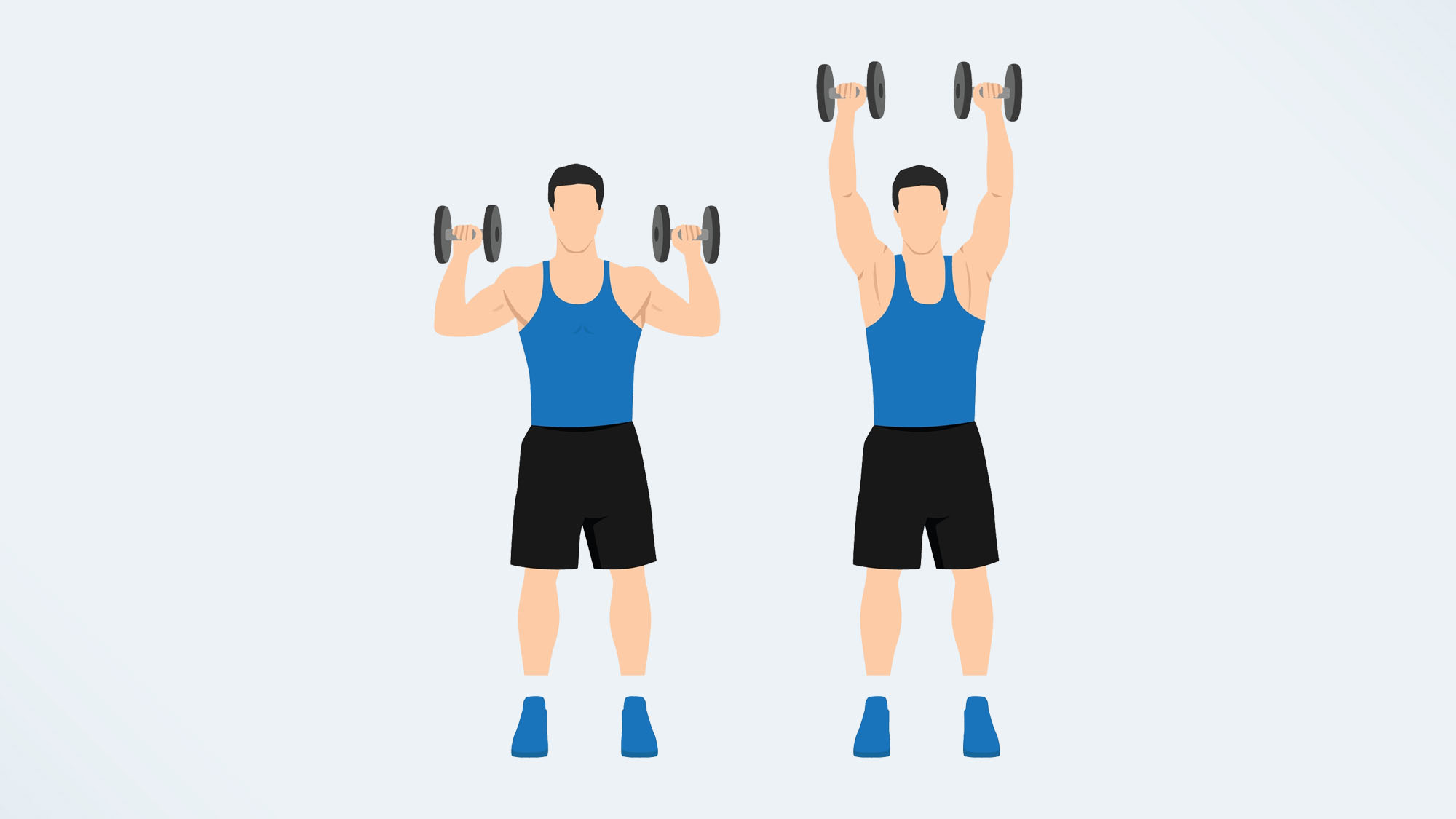 an illustration of a man doing a shoulder press with dumbbells