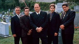 Tony Sirico, Steven Van Zandt, James Gandolfini, Michael Imperioli & Vincent Pastore posing for promo material for The Sopranos