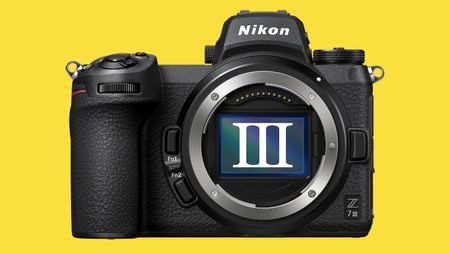 Nikon Z7 III mockup, against a yellow background