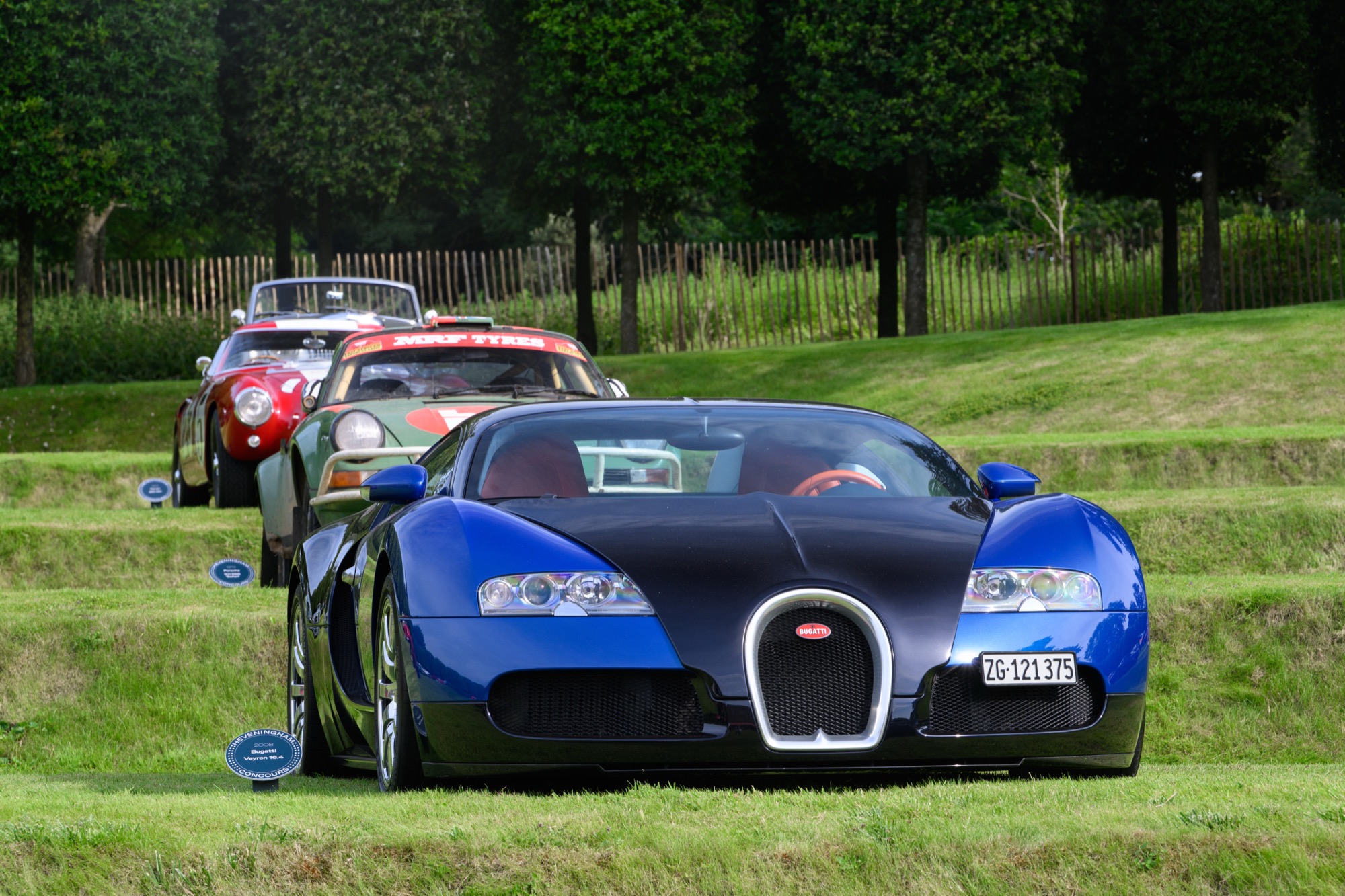 A blue and black Bugatti Veyron