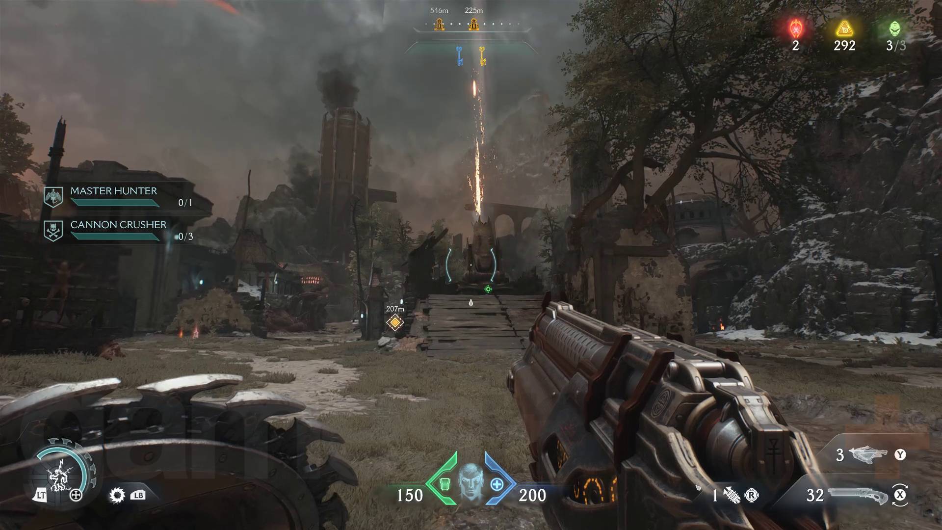 Doom The Dark Ages artillery cannon in Resurrection level firing mortars in to the air