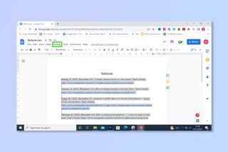The first step to doing a hanging indent on Google Docs