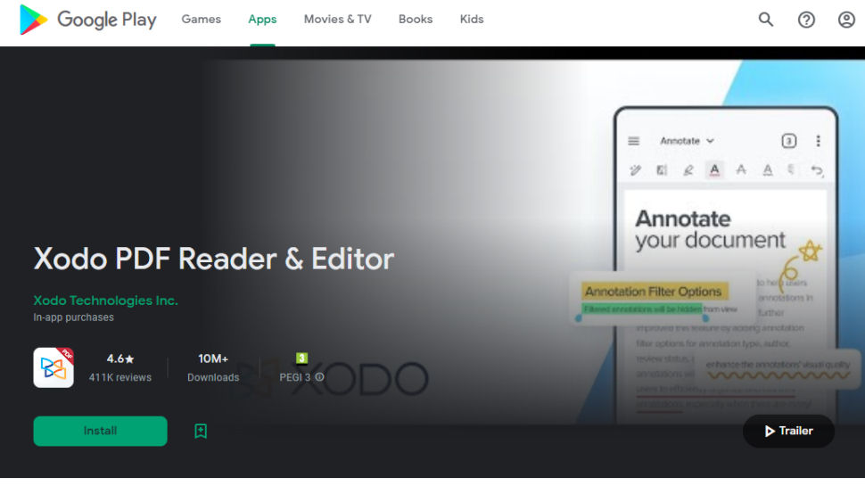 Website screenshot for Xodo PDF Reader