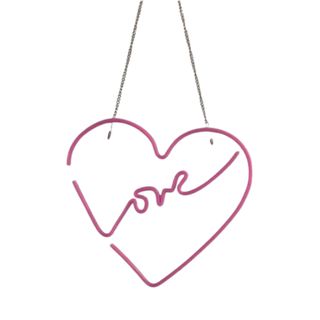 A hanging love heart neon sign