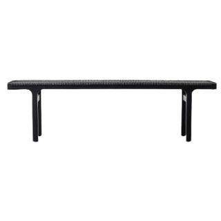 Large black leather woven bench