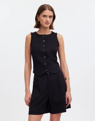 Cutaway Button-Front Vest in Ponte