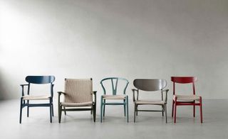 Hans Wegner chairs with new colours by Studioilse including slate, red, blue and green