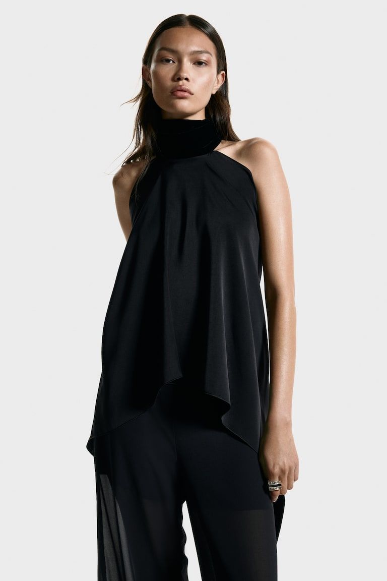 Scarf-Collar Halterneck Top