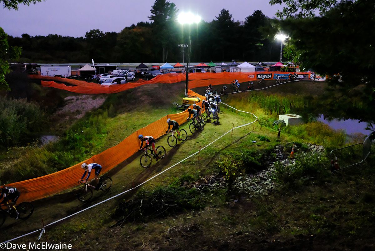 The Elite Men racing under the lights at Thompson Speedway