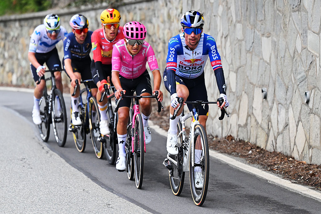 TURIN, ITALY - MARCH 18: (L-R) Jefferson Alexander Cepeda of Ecuador and Team EF Education - EasyPost and Primoz Roglic of Slovenia and Team Red Bull - BORA - hansgrohe attack during the 106th Milano-Torino 2026 a 174km one day race from Rho to Turin - Superga 670m / #UCIWT / on March 18, 2026 in Turin, Italy. (Photo by Tim de Waele/Getty Images)