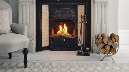 fireplace with log storage