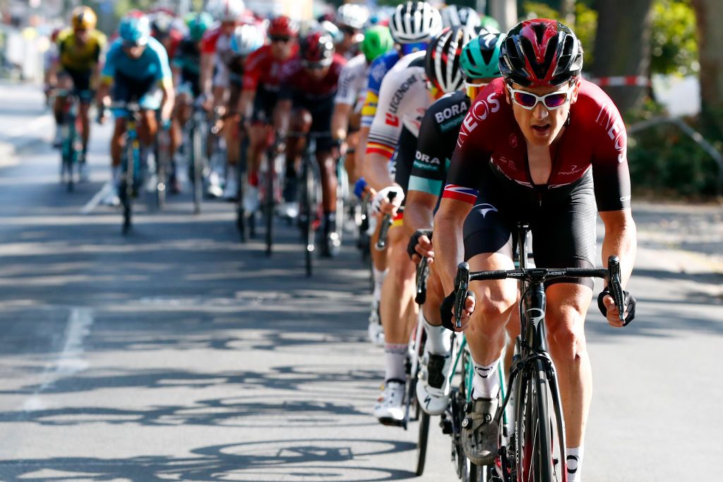 Geraint Thomas leads the peloton on 2019 Deutschland Tour stage 2
