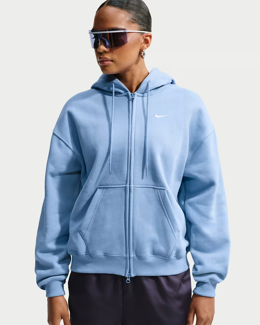 Nike Studio Fleece Medium Weight Women's Oversized Full-Zip Hoodie - Birch Heather/black - Size Xxs