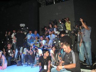 A throng of photographers before a show, both from Turkish and International press