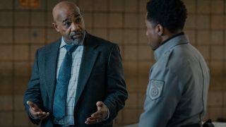 L-R: Michael Beach as Kareem Moore talking to Denny Love as Kevin Jackson in episode 8, season 3 of Mayor of Kingstown streaming on Paramount+, 2024.