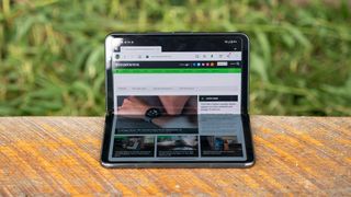 Reading the Android Central website on the Google Pixel Fold