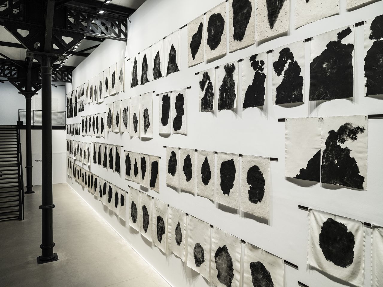 black and white art on display