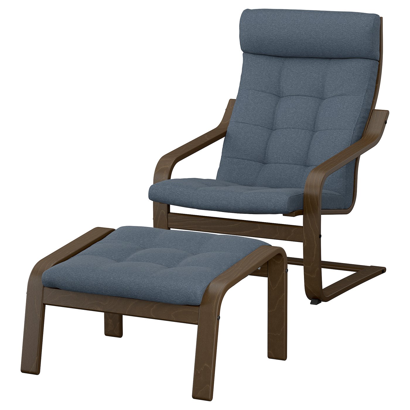 Po&amp;Auml;ng Armchair and Footstool - Walnut Effect/gunnared Blue