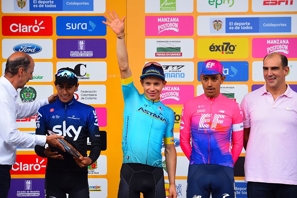 Tour Colombia top three GC: 1st Miguel Angel Lopez (Col) Astana Pro Team, 2nd Ivan Sosa (Col) Team Sky, and 3rd Daniel Martinez (Col) EF Education First
