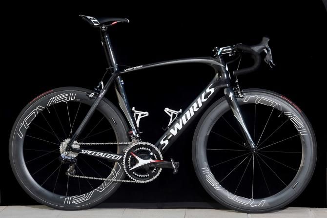 Etixx-QuickStep team bikes on display in Calpe, Spain.