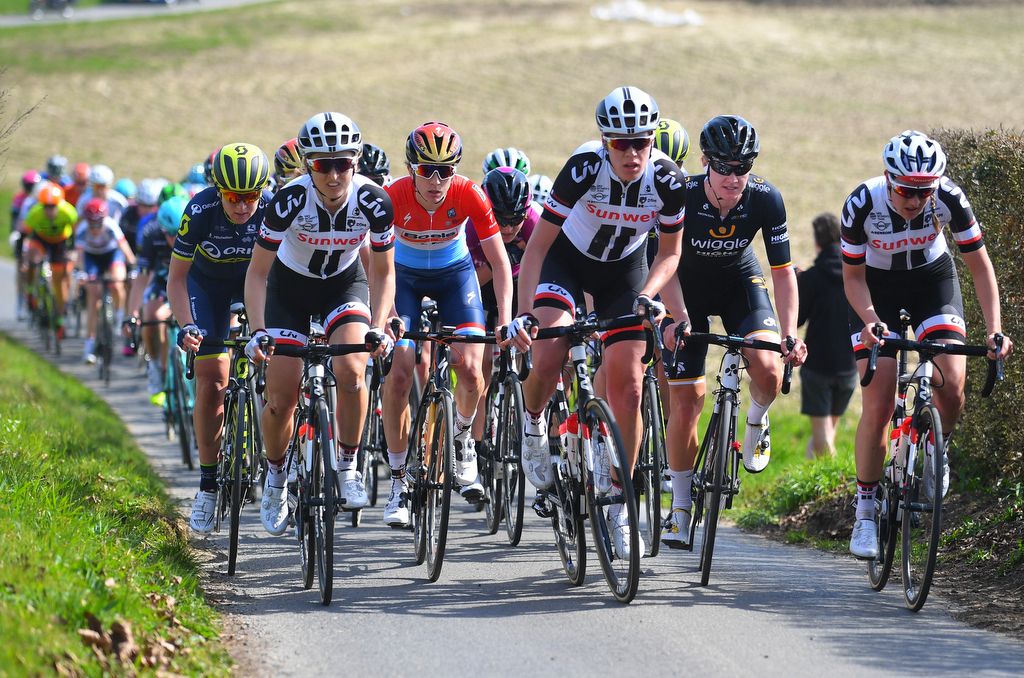 Team Sunweb control the front of the peloton