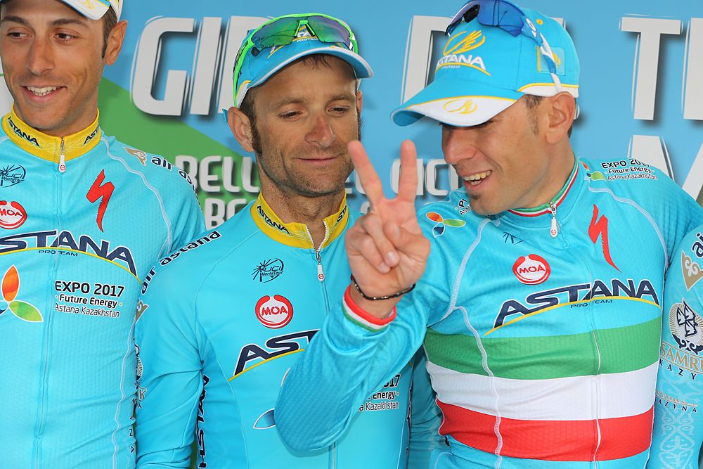 Vincenzo Nibali and his Astana teammates on the podium