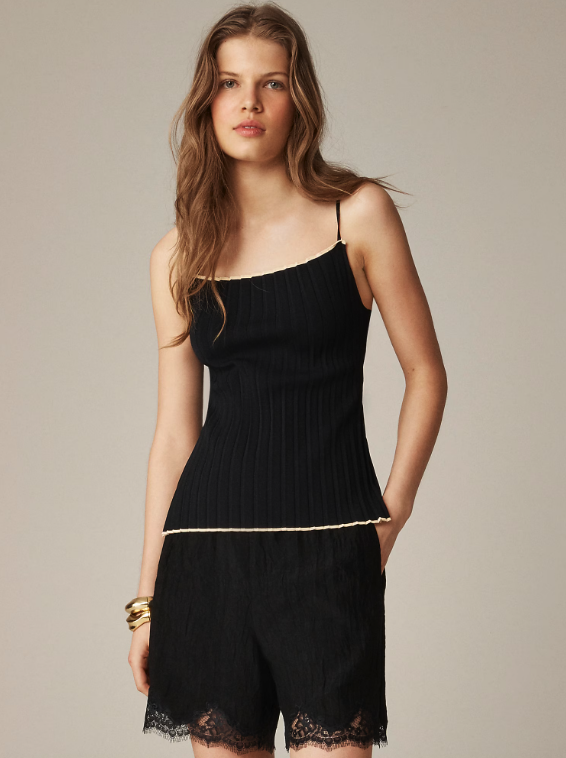 J.Crew, 5" Stratus Lace-Trim Short in Textured Satin