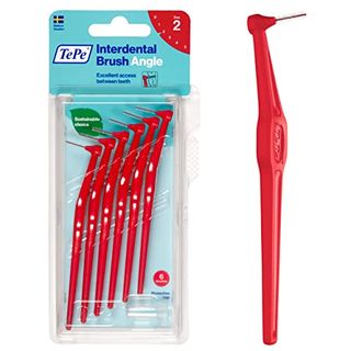 Tepe Angle Red Interdental Brushes (0.5mm - Size 2) / Easy and Simple Interspace Cleaning With Long Handle and Angled Neck / 1 X 6 Brushes