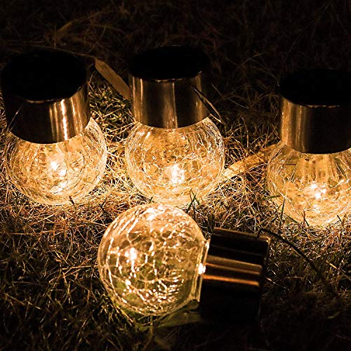 Hanging Solar Ball Lights, 4 Pack Upgrade Cracked Glass Hanging Ball Lights, Last Longer, Waterproof Outdoor Lanterns Decorative Globe Lights Solar Lighting for Garden,party,yard,tree or Lawn