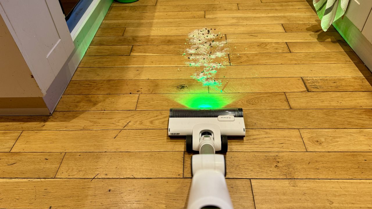 Debris laid out on hard floor ready for suction test