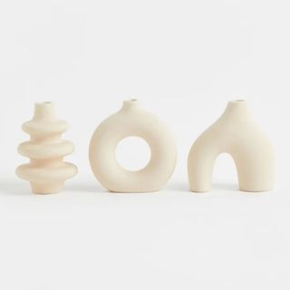 H&M 3-pack Mini Stoneware Vases in all different shapes in a beige color