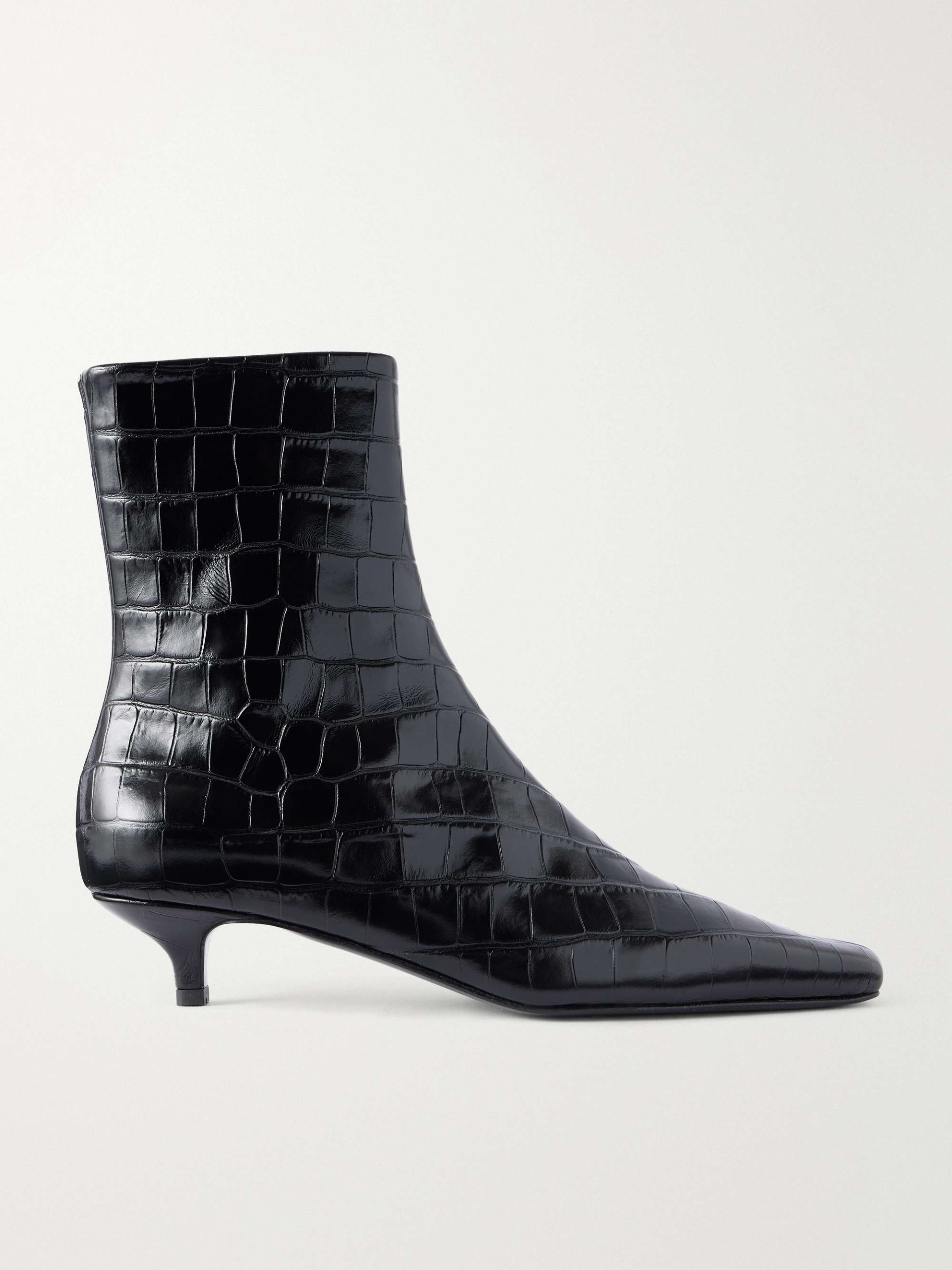Croc-Effect Leather Ankle-Boots