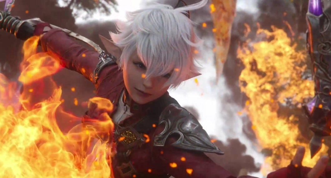 Alphinaud engulfed in flames in the Final Fantasy 14: Endwalker trailer