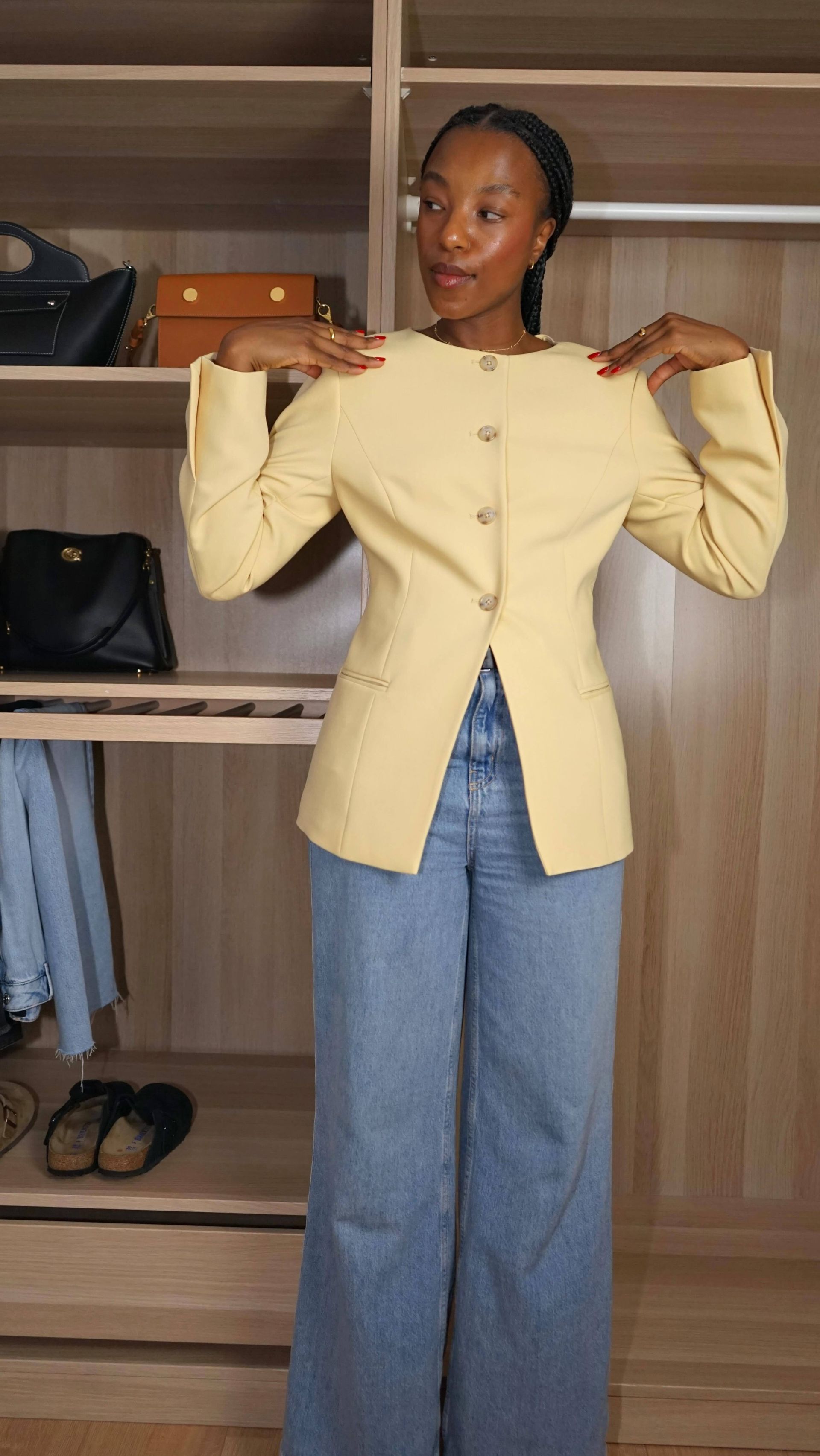 Taffy styles a yellow blazer from Aligne