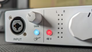 Close up of buttons on the Arturia MiniFuse 1 audio interface